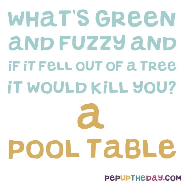 What's green and fuzzy and if it fell out of a tree it would kill you?